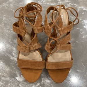 Bleecker & Bond Brown Suede Strappy Cork Wedges size 8